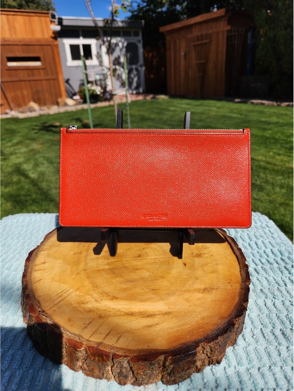 Coach Vibrant Orange Crossgrain Leather Slim Zip Wallet